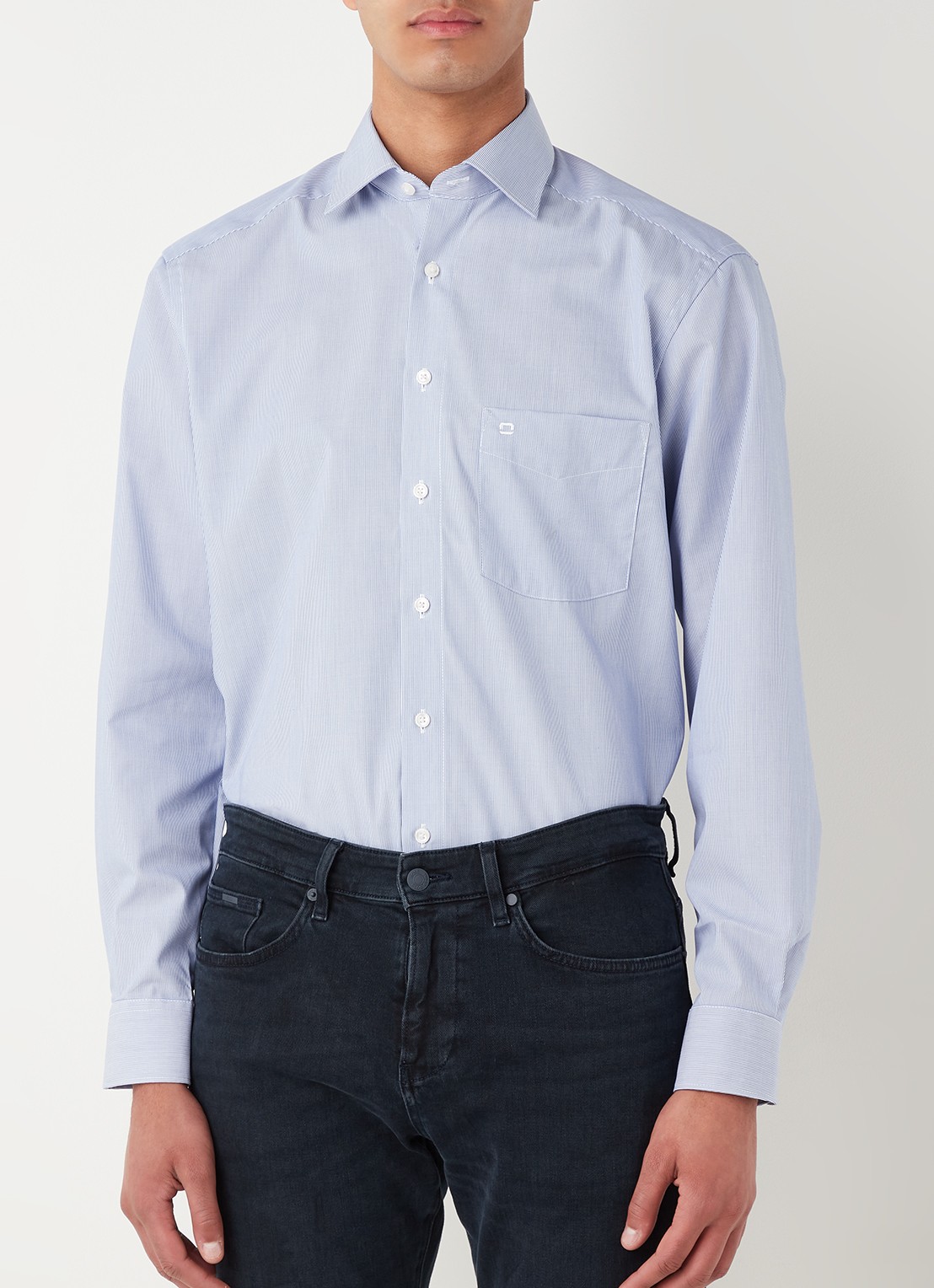 Olymp Regular fit overhemd met micro dessin - detail 2 blauw