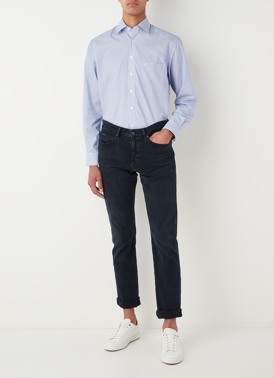 Olymp Regular fit overhemd met micro dessin - voorkant 5 blauw