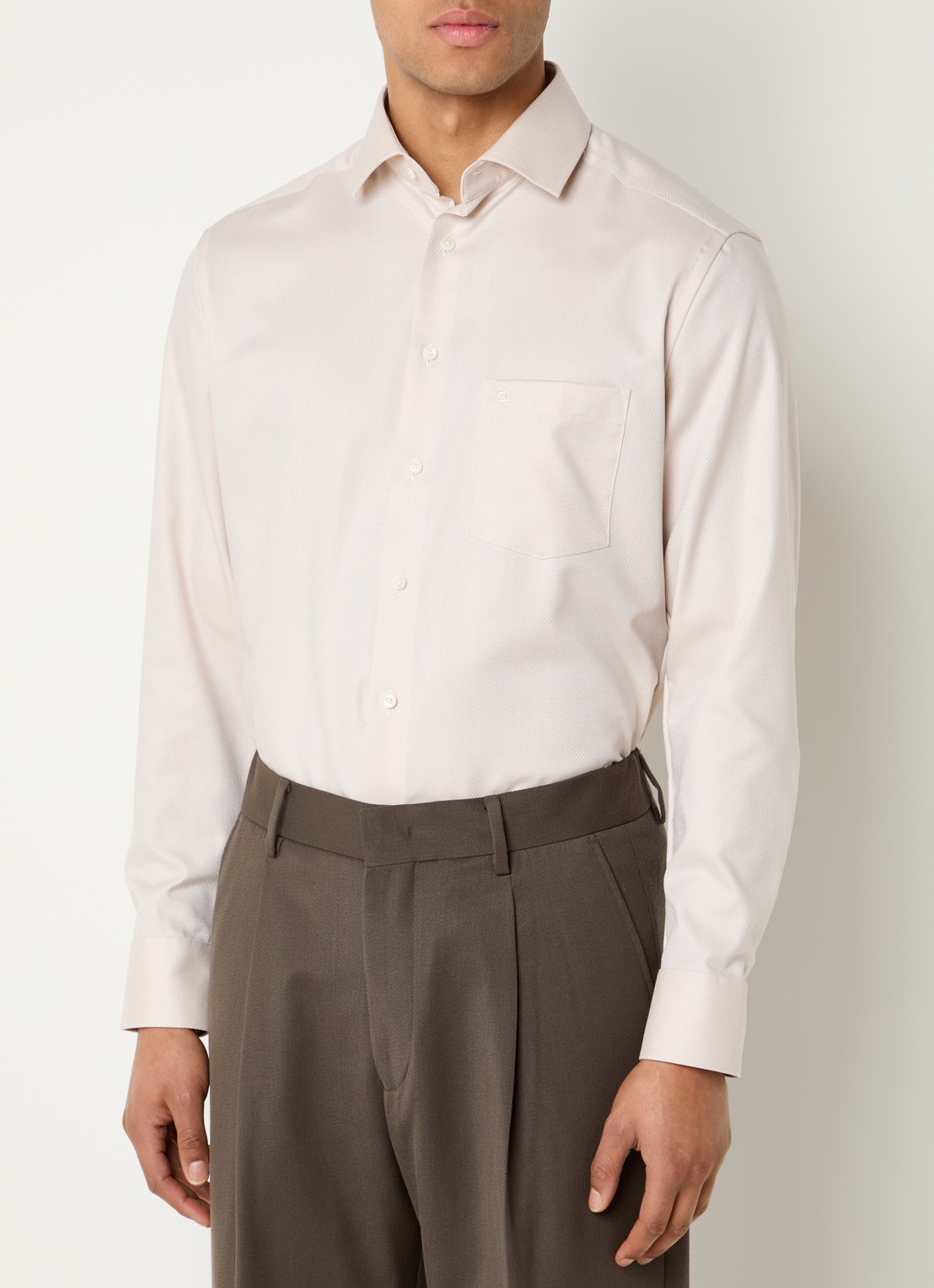 Olymp Regular fit overhemd met microdessin - detail 4 beige