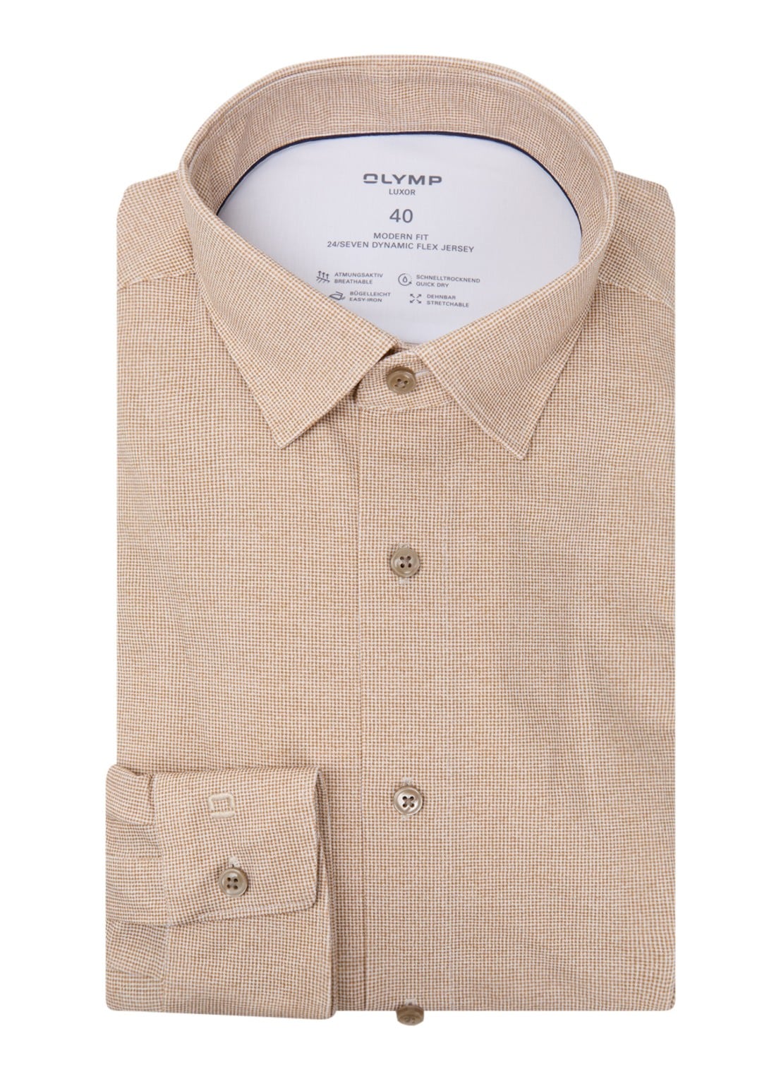 Olymp Regular Fit overhemd met microdessin - voorkant 4 beige