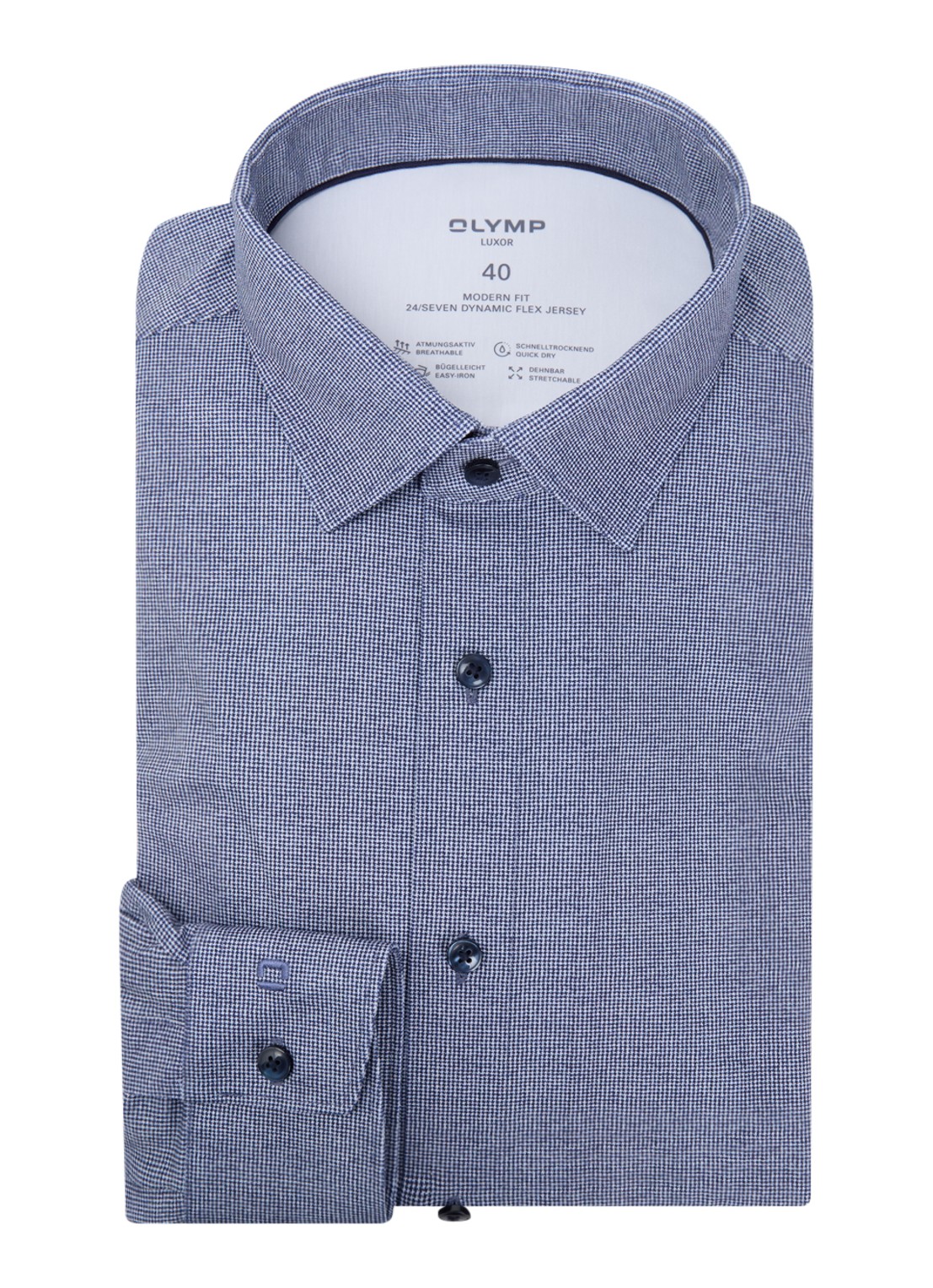 Olymp Regular Fit overhemd met microdessin - voorkant 2 donkerblauw