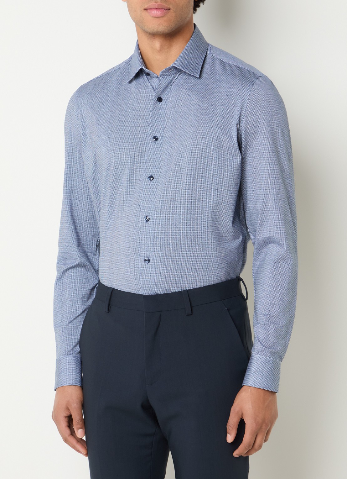 Olymp Regular Fit overhemd met microdessin - detail 4 donkerblauw