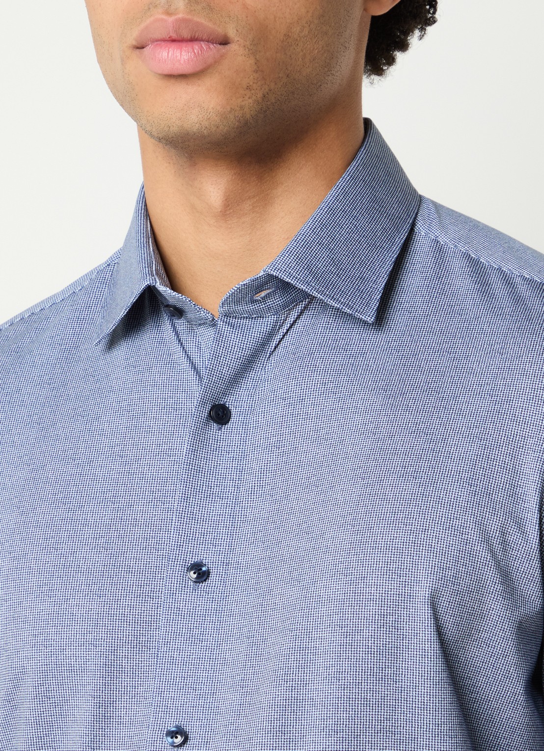 Olymp Regular Fit overhemd met microdessin - detail 5 donkerblauw