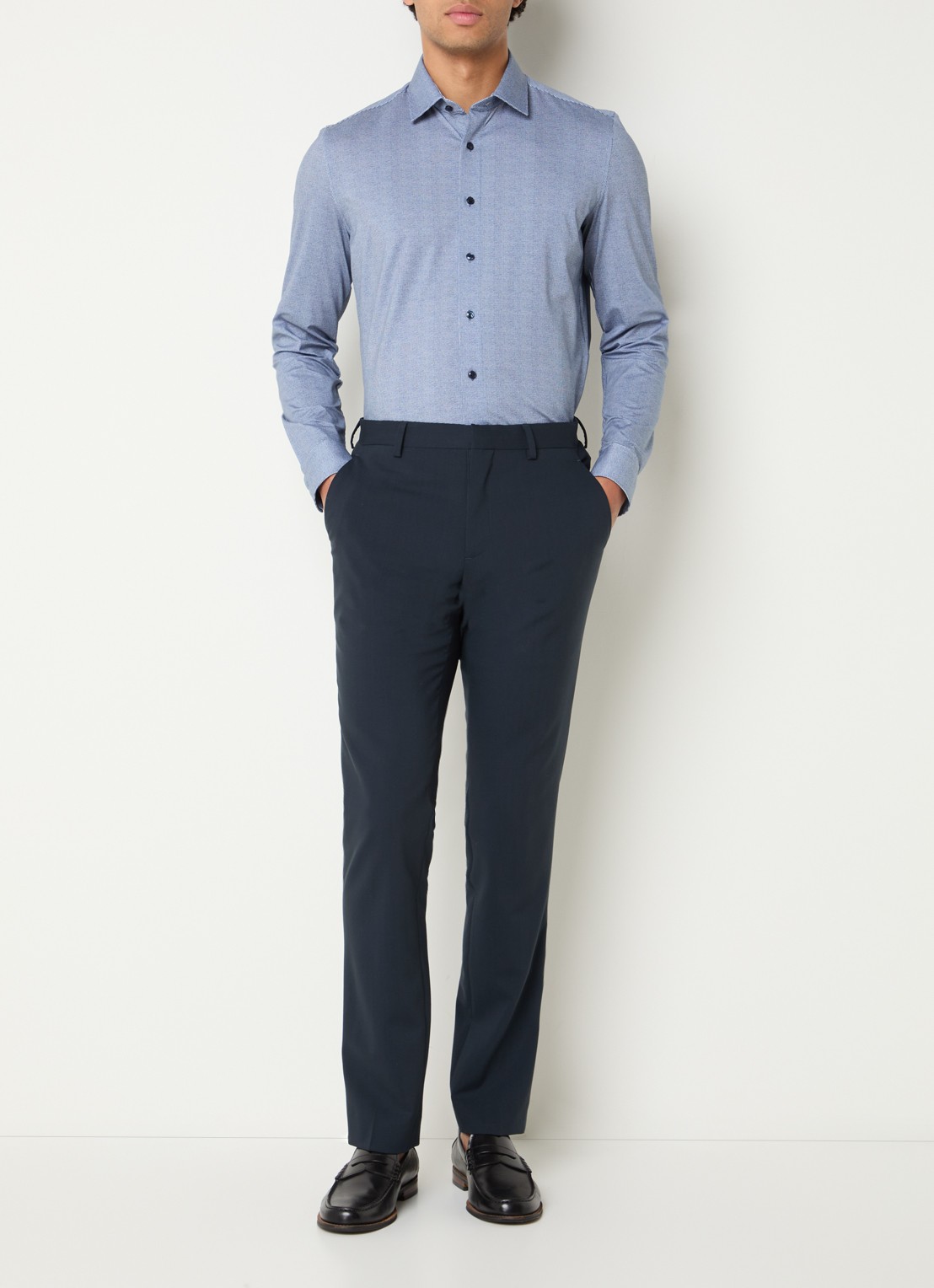 Olymp Regular Fit overhemd met microdessin - voorkant 3 donkerblauw