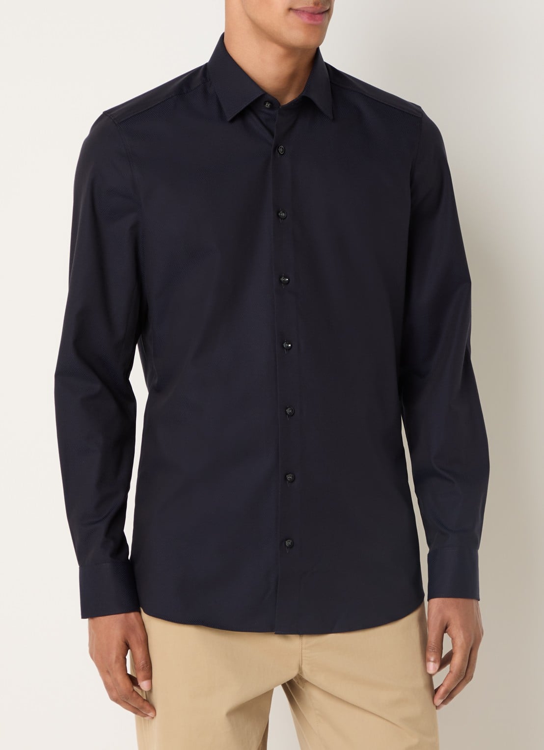Olymp Regular fit overhemd met microdessin - detail 3 donkerblauw