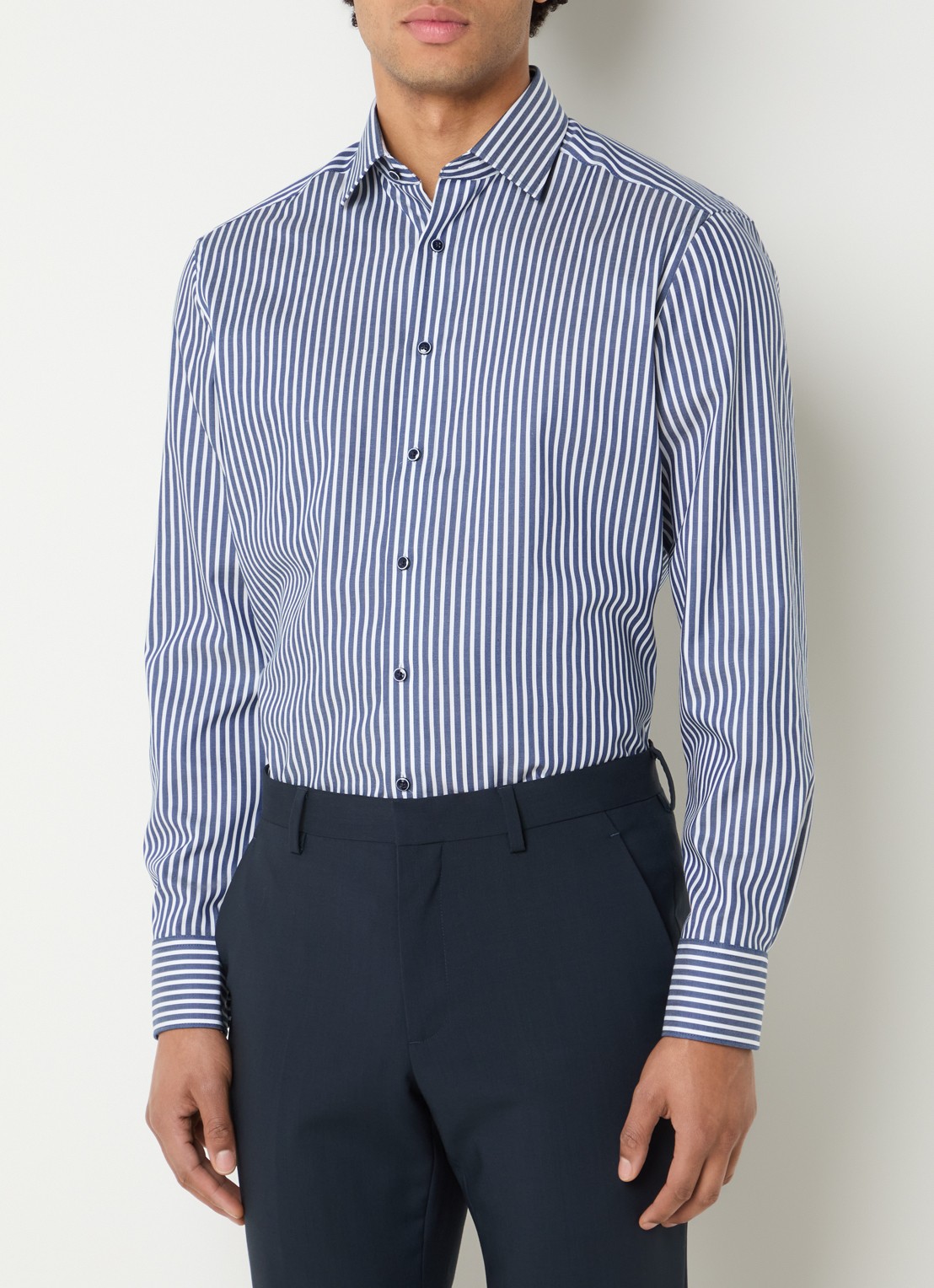 Olymp Regular fit overhemd met streepprint - detail donkerblauw