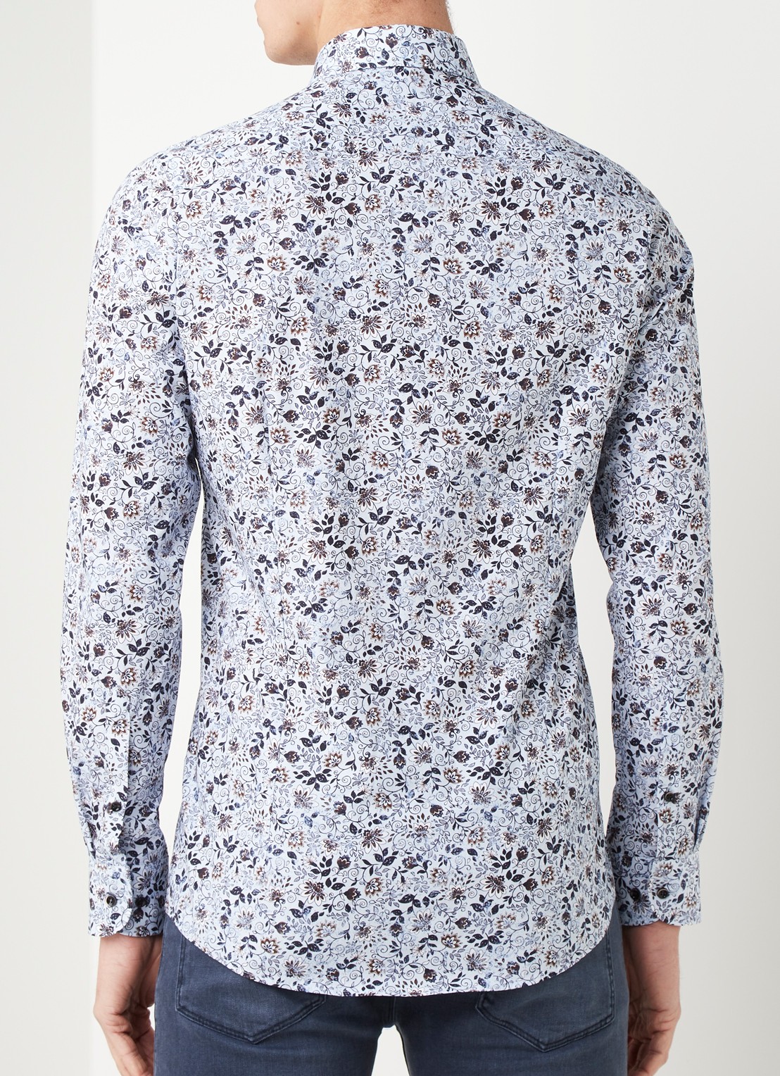 Olymp Slim fit overhemd met bloemenprint - achterkant 3 blauw