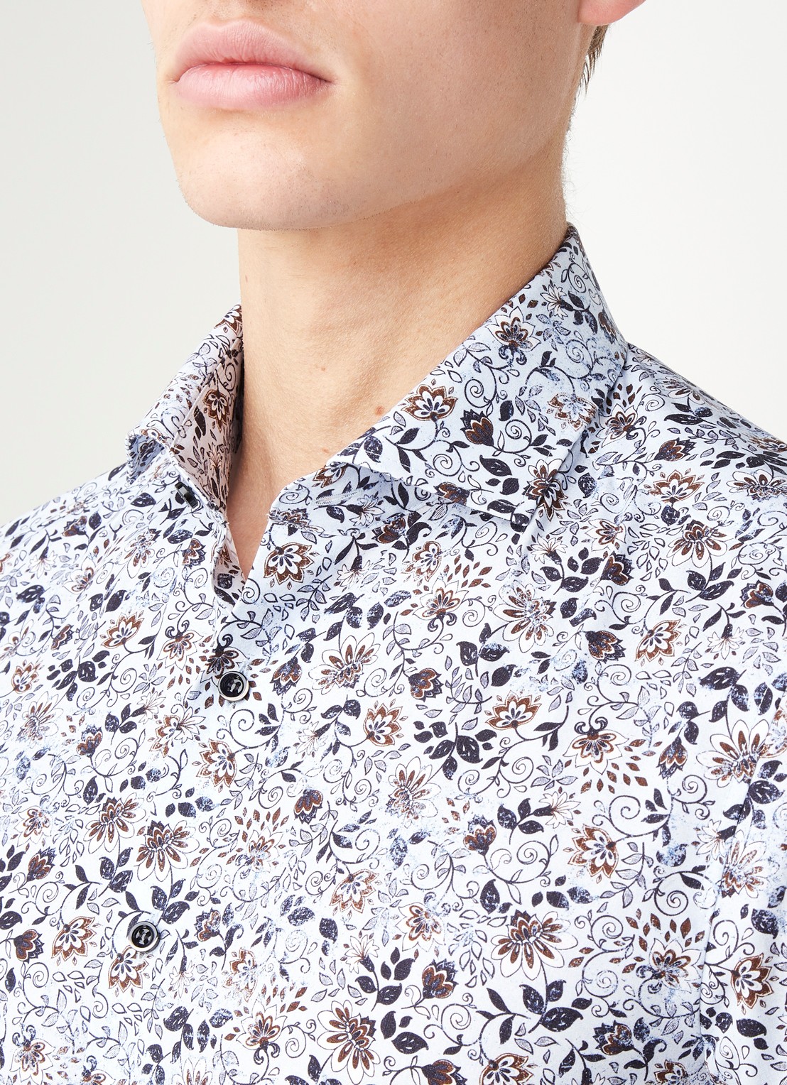 Olymp Slim fit overhemd met bloemenprint - detail 5 blauw