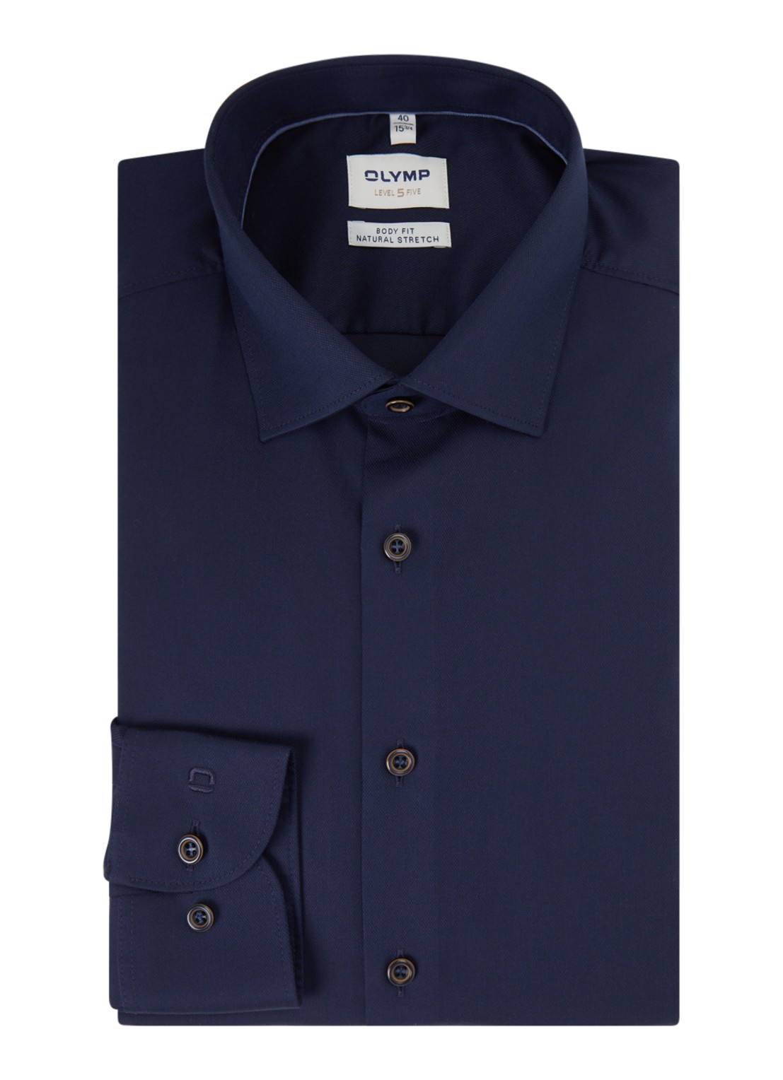 Olymp Slim fit overhemd met kent kraag - voorkant donkerblauw