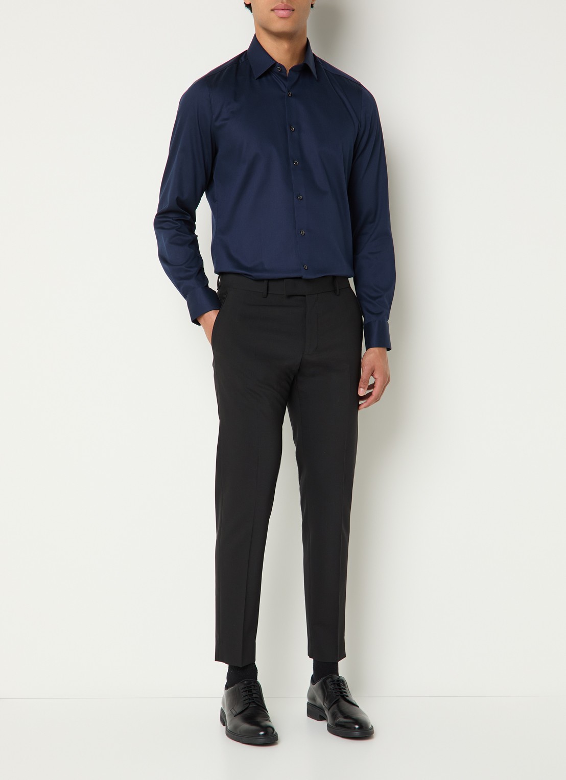 Olymp Slim fit overhemd met kent kraag - voorkant 2 donkerblauw