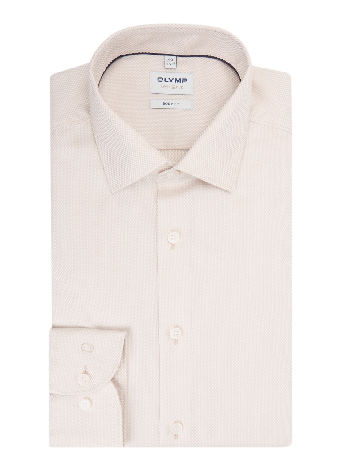 Olymp Slim fit overhemd met microdessin - voorkant 4 beige