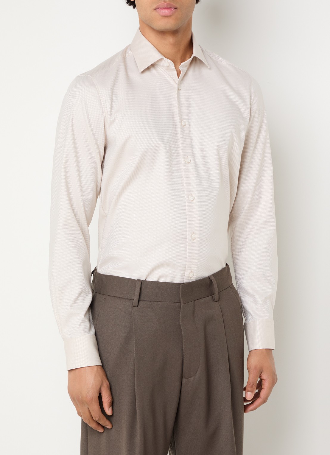 Olymp Slim fit overhemd met microdessin - detail 2 beige