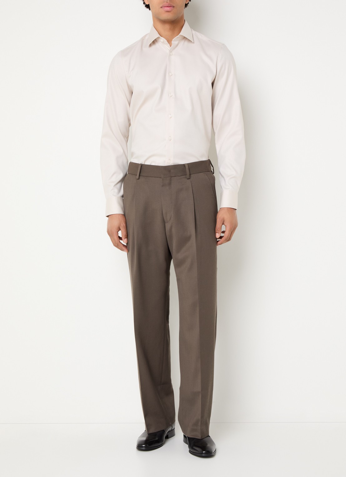 Olymp Slim fit overhemd met microdessin - voorkant 5 beige