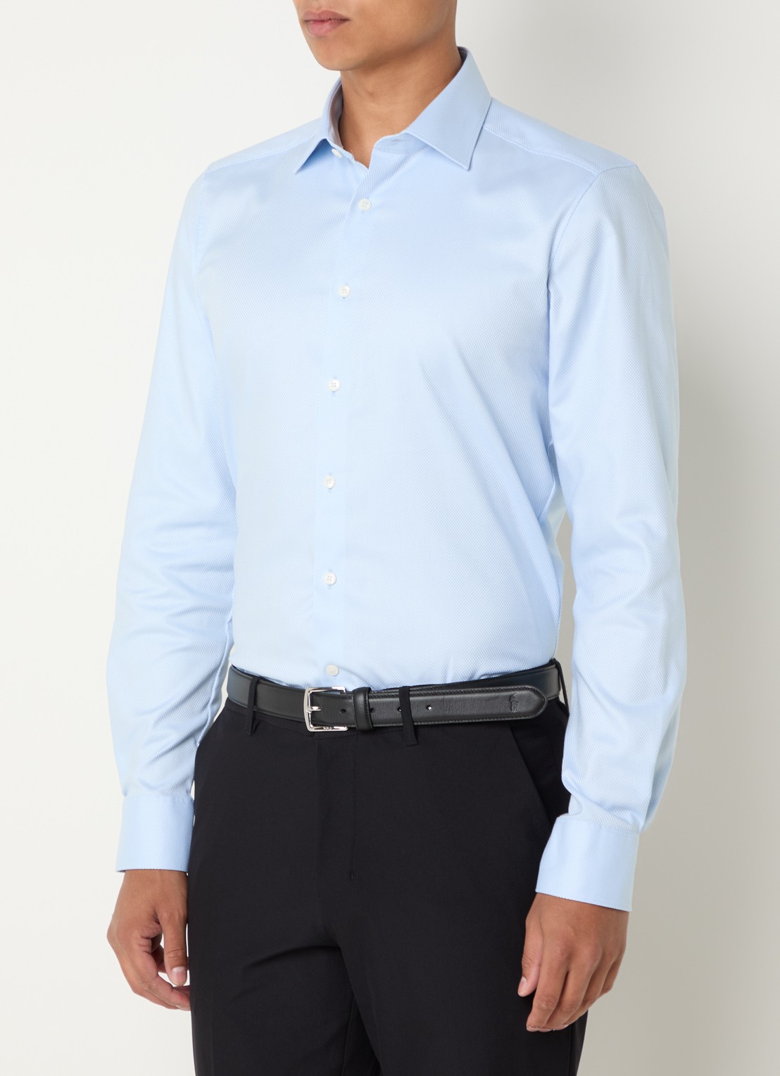 Olymp Slim fit overhemd met microdessin - detail 3 lichtblauw