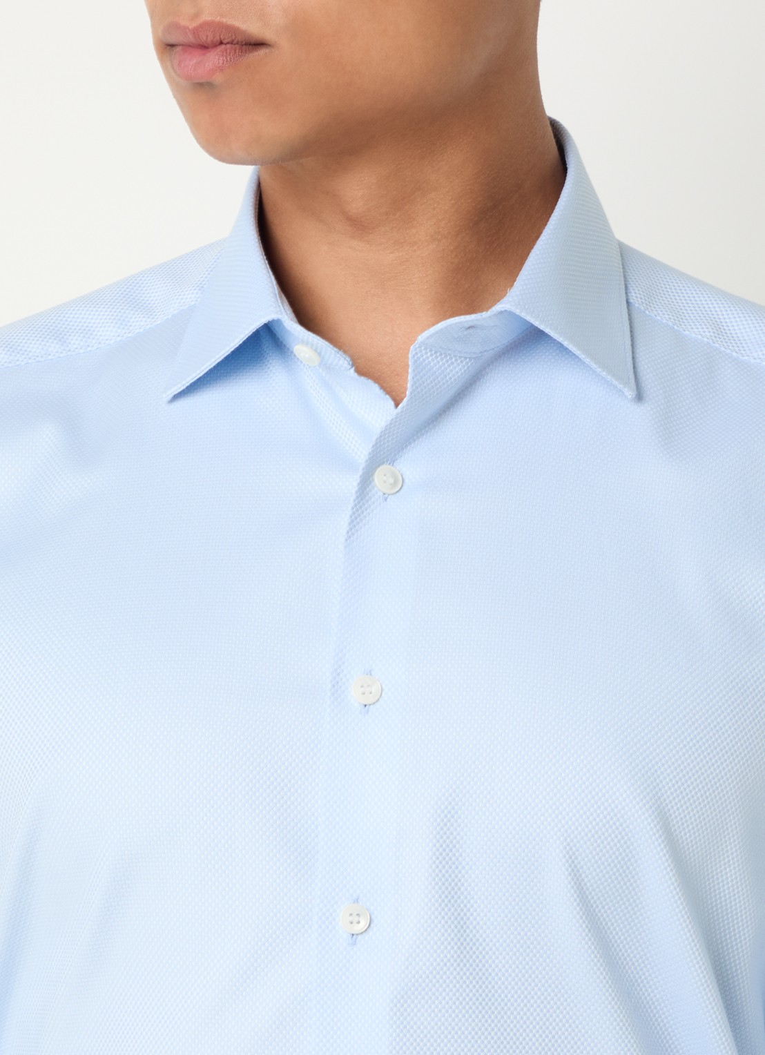Olymp Slim fit overhemd met microdessin - detail 4 lichtblauw