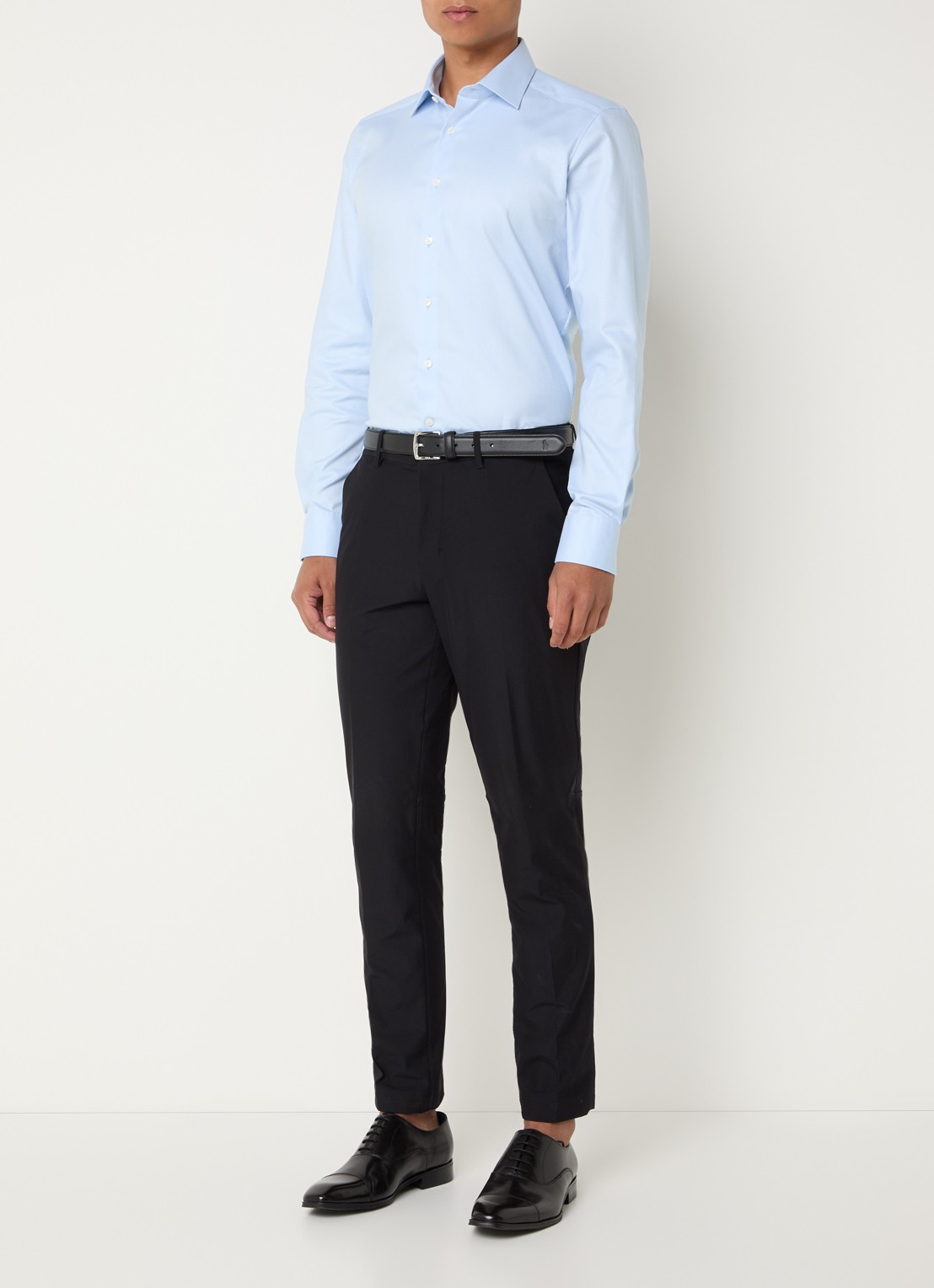 Olymp Slim fit overhemd met microdessin - voorkant 2 lichtblauw