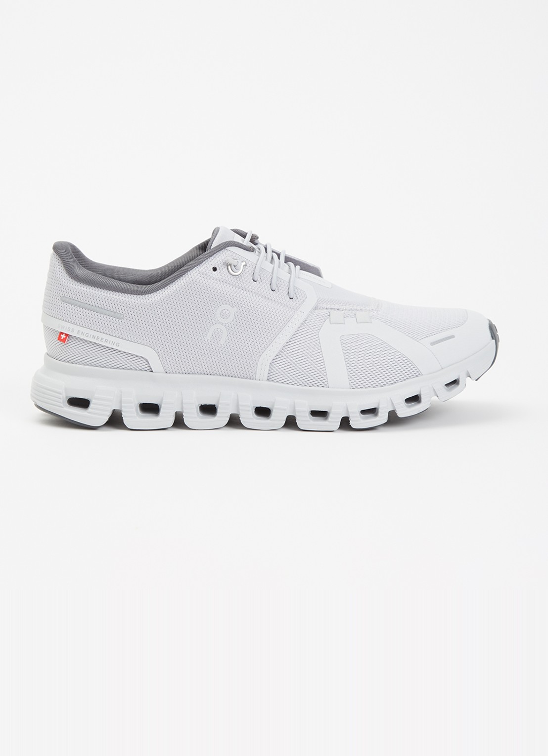 On Cloud 6 sportschoen van mesh met logo - voorkant 5 lichtgrijs