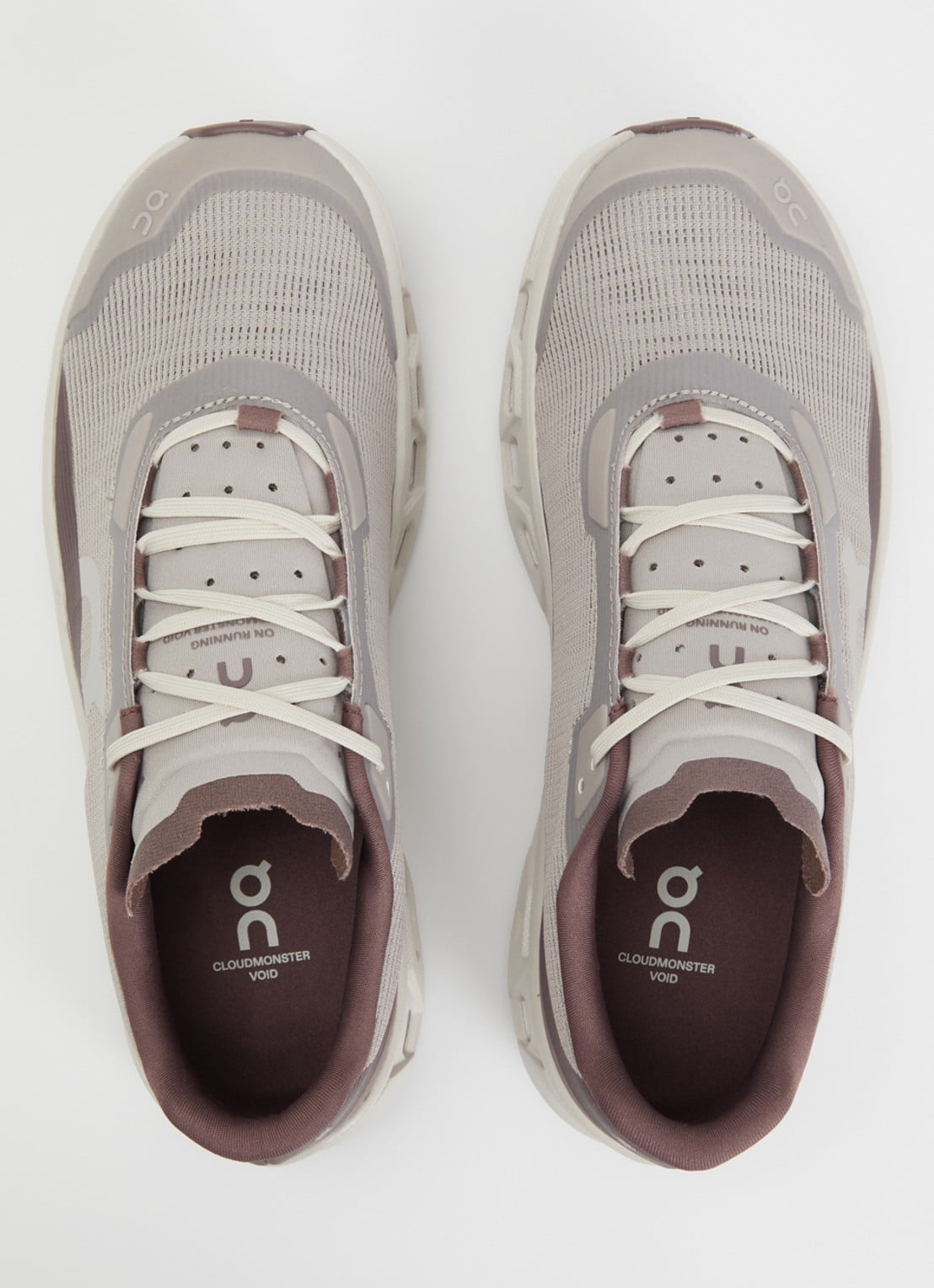 On Cloudmonster Void sportschoen van mesh met gebreid bovenwerk - detail 4 taupe