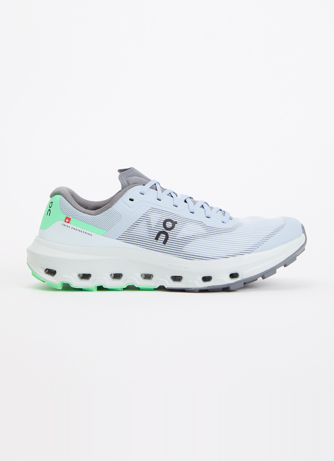 On Cloudvista 3 sneaker met gebreid bovenwerk - voorkant blauwgrijs