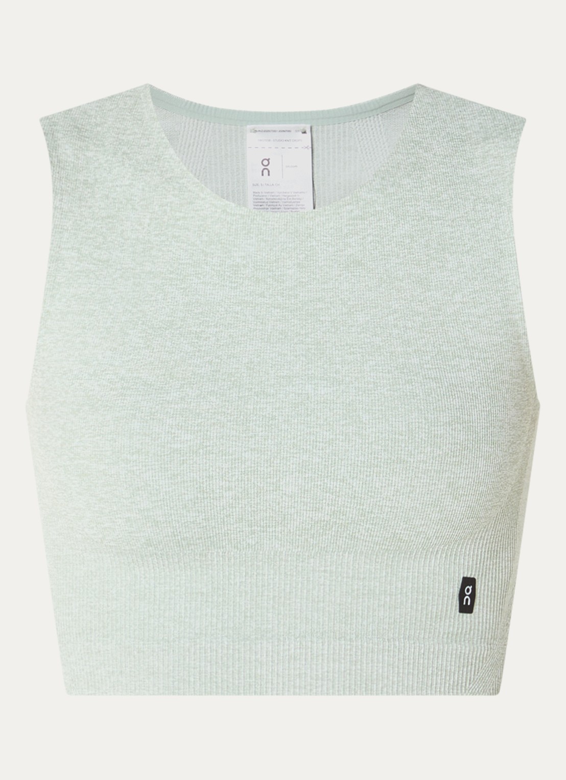 On Studio fijngebreide crop top met logo - voorkant 2 gebroken wit