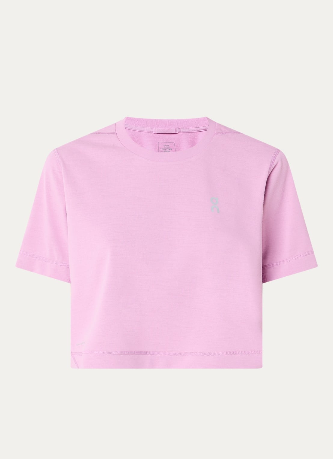 On Train cropped trainings T-shirt met logo- en backprint - voorkant 2 roze