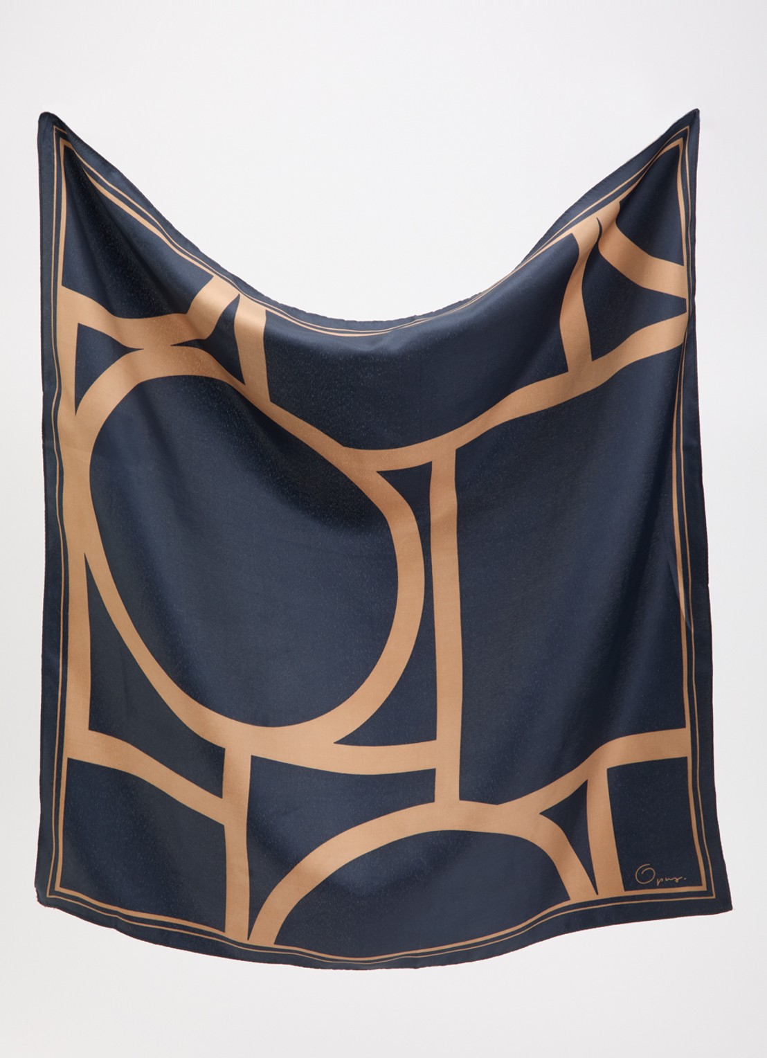 OPUS Aditha sjaal met print 60 x 60 cm - detail donkerblauw