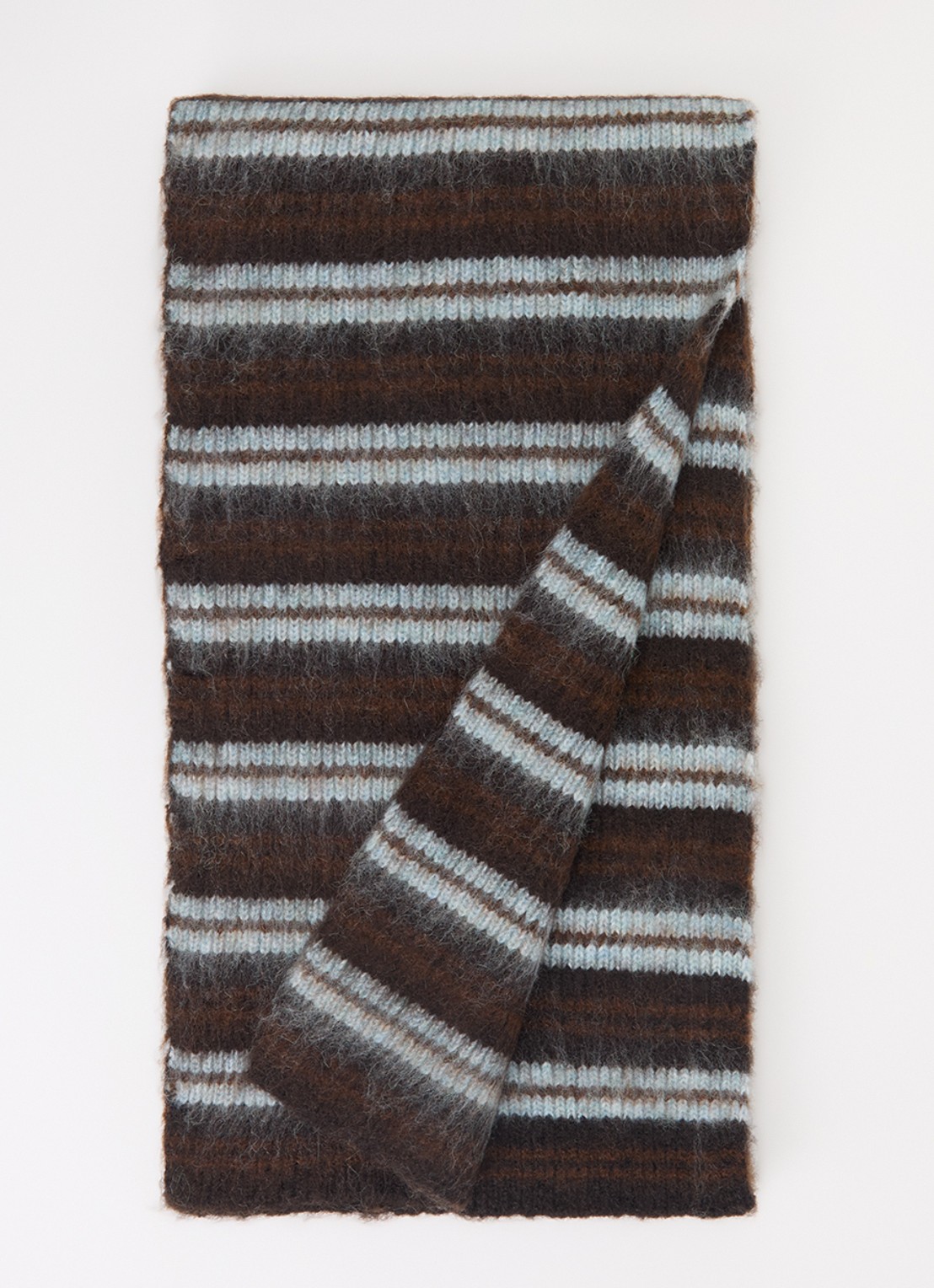 OPUS Atartan sjaal in wolblend met streepprint 190 x 20 cm - voorkant blauw