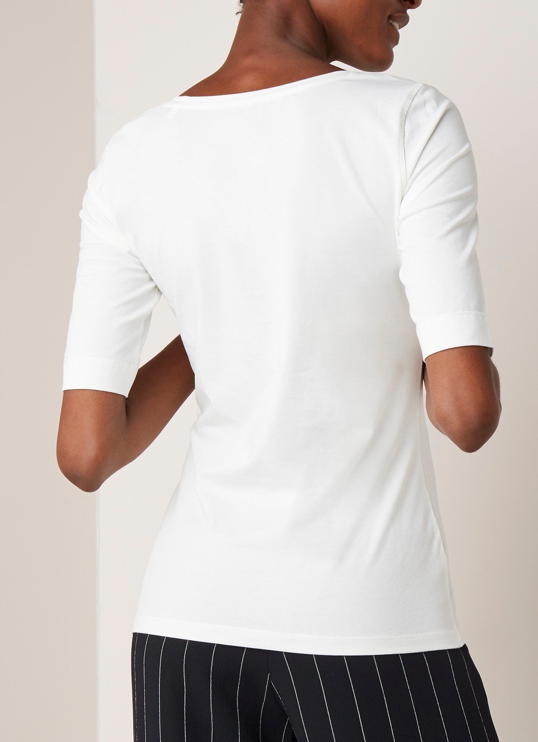 OPUS Daily basic T-shirt van katoen met ronde hals - achterkant 4 ivoor