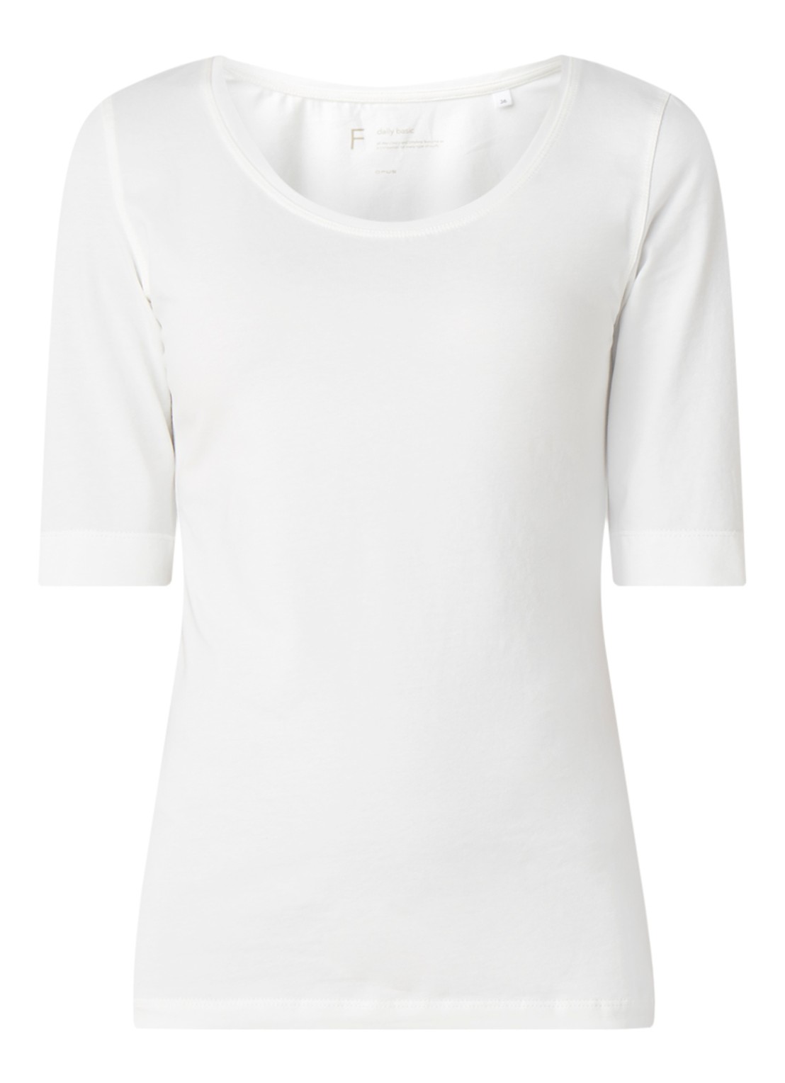OPUS Daily basic T-shirt van katoen met ronde hals - voorkant 2 ivoor