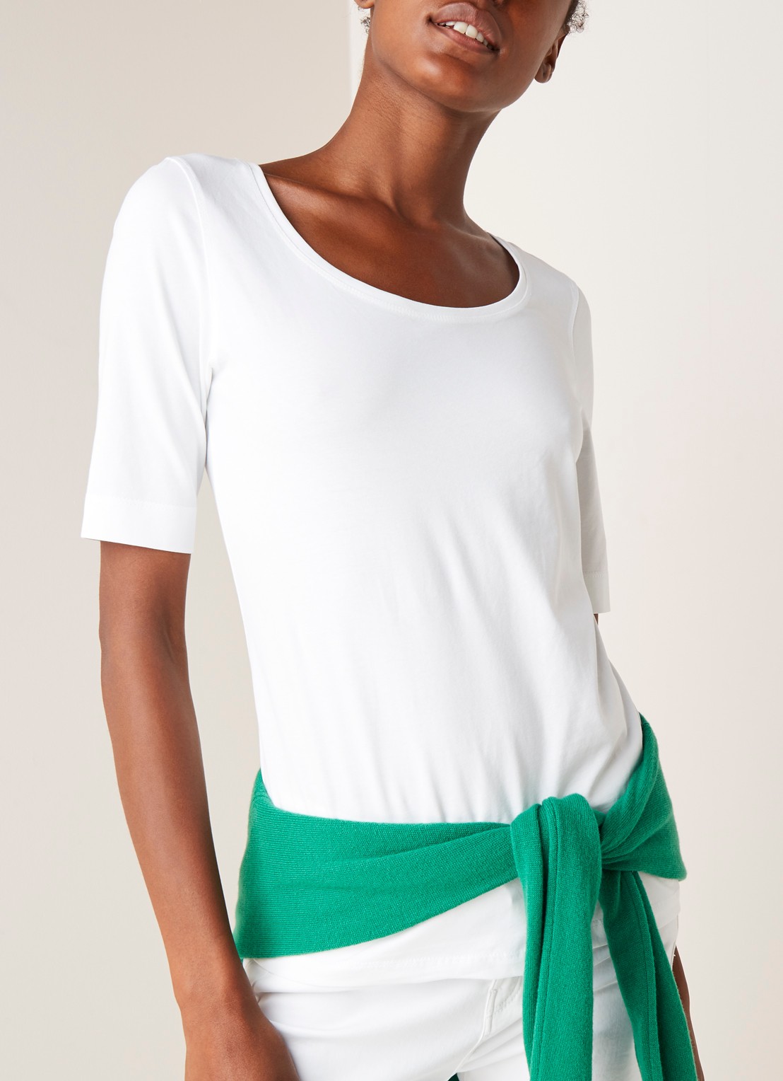 OPUS Daily basic T-shirt van katoen met ronde hals - detail wit