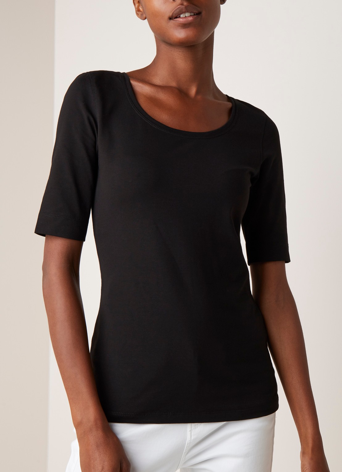 OPUS Daily basic T-shirt van katoen met ronde hals - detail zwart