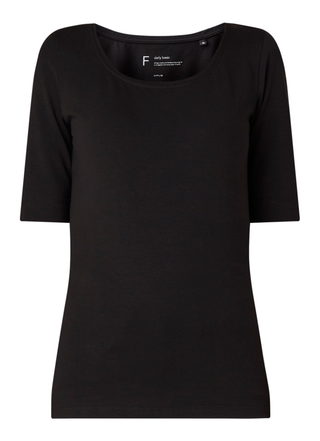 OPUS Daily basic T-shirt van katoen met ronde hals - voorkant 2 zwart