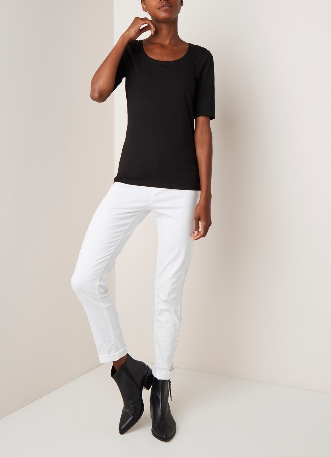 OPUS Daily basic T-shirt van katoen met ronde hals - voorkant 3 zwart