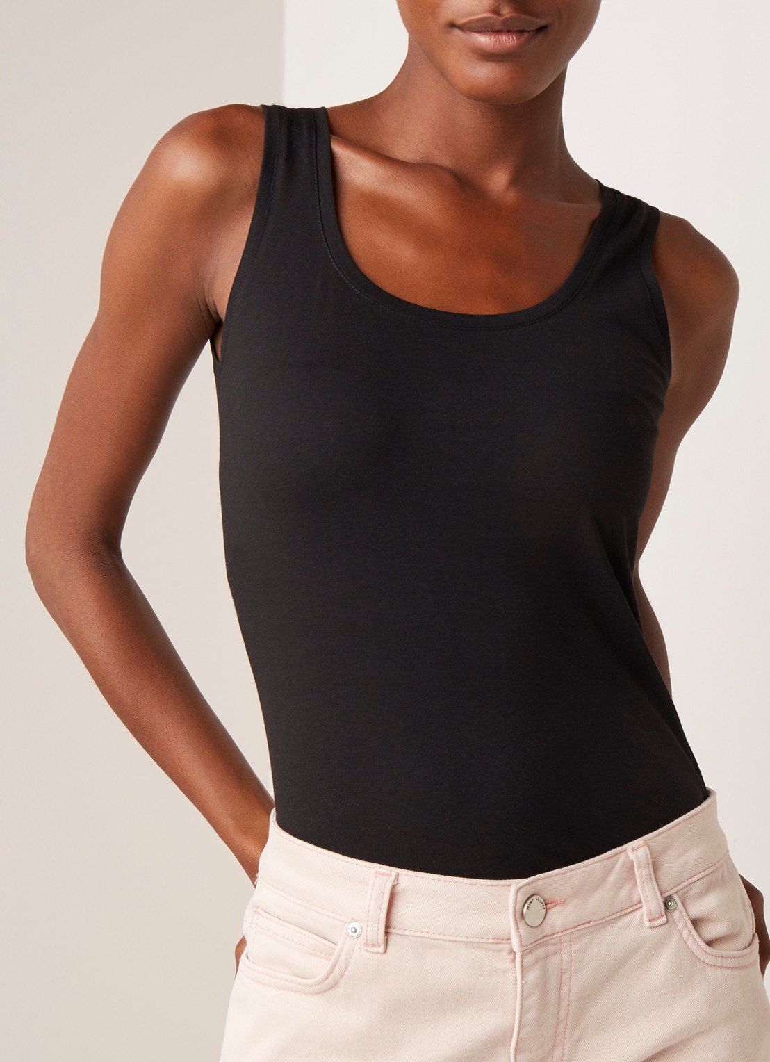 OPUS Daily tanktop van katoen met ronde hals - detail 4 zwart