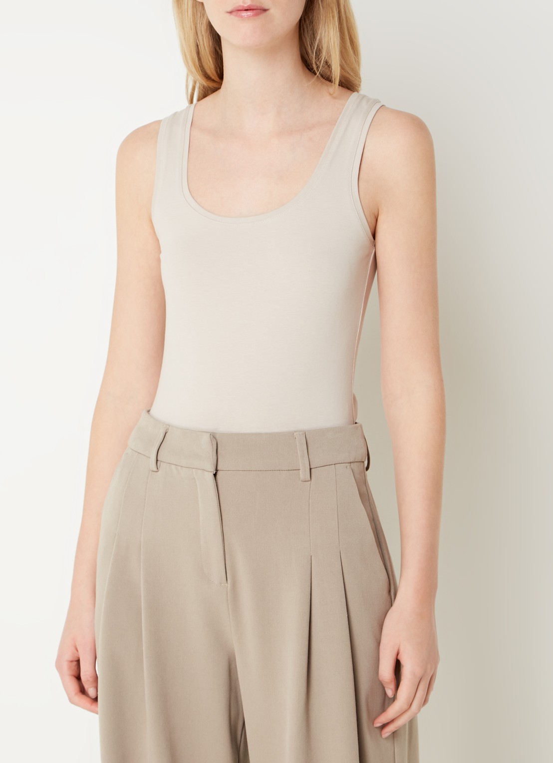 OPUS Daily tanktop van katoen met ronde hals - detail 3 beige