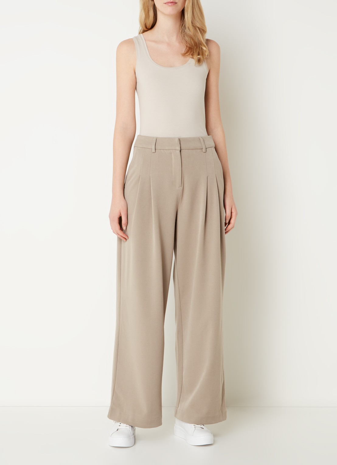 OPUS Daily tanktop van katoen met ronde hals - voorkant 2 beige