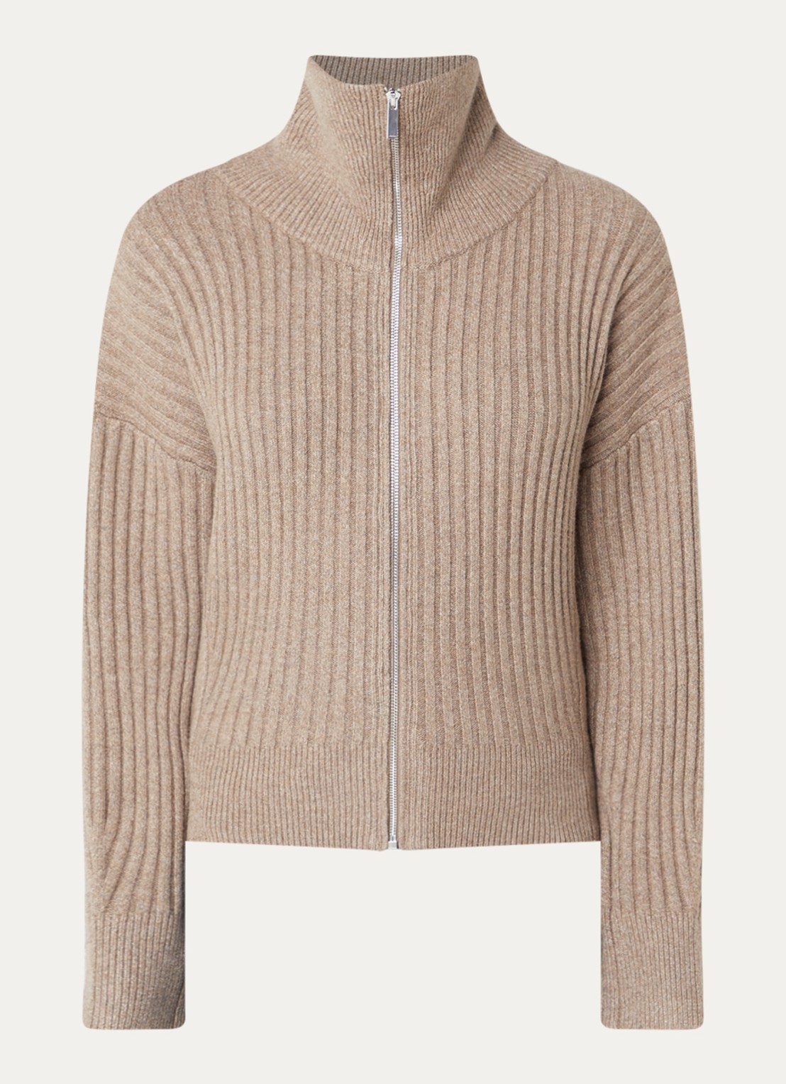 OPUS Dodesa ribgebreid vest in wolblend - voorkant 3 donkerbeige