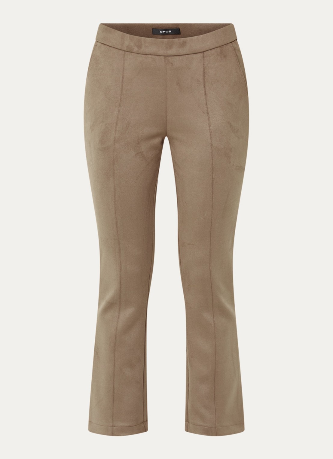 OPUS Elvina high waist slim fit van suèdine - voorkant 2 lichtbruin