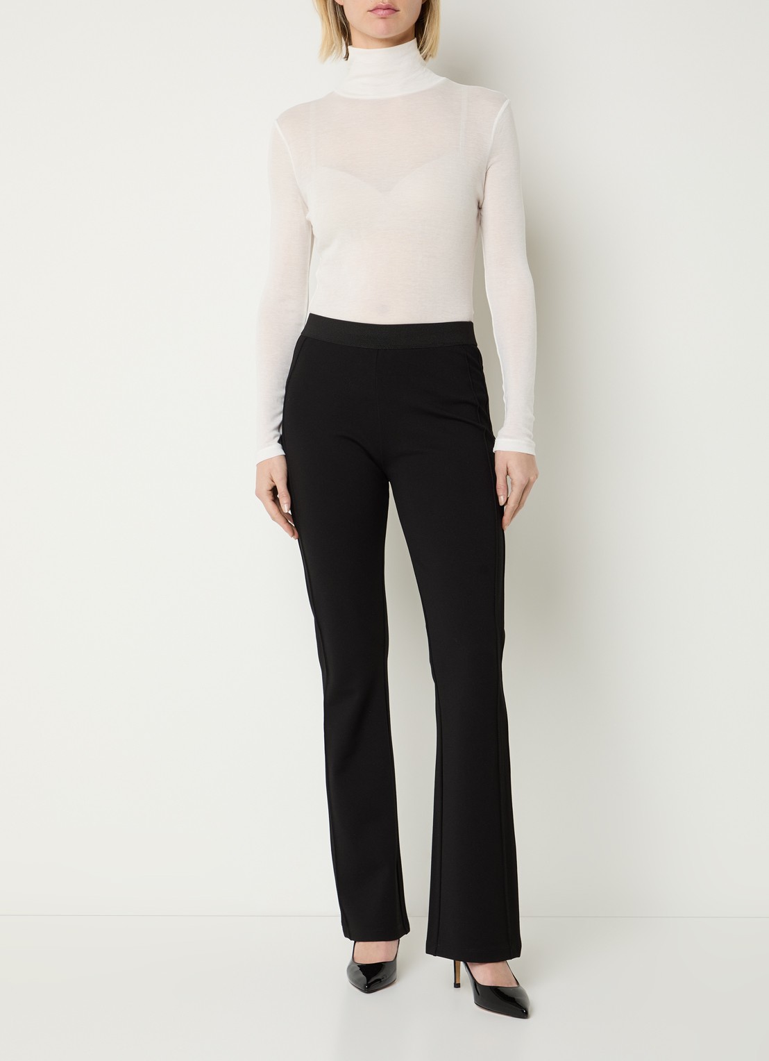 OPUS Erja high waist flared legging met stretch - voorkant 2 zwart