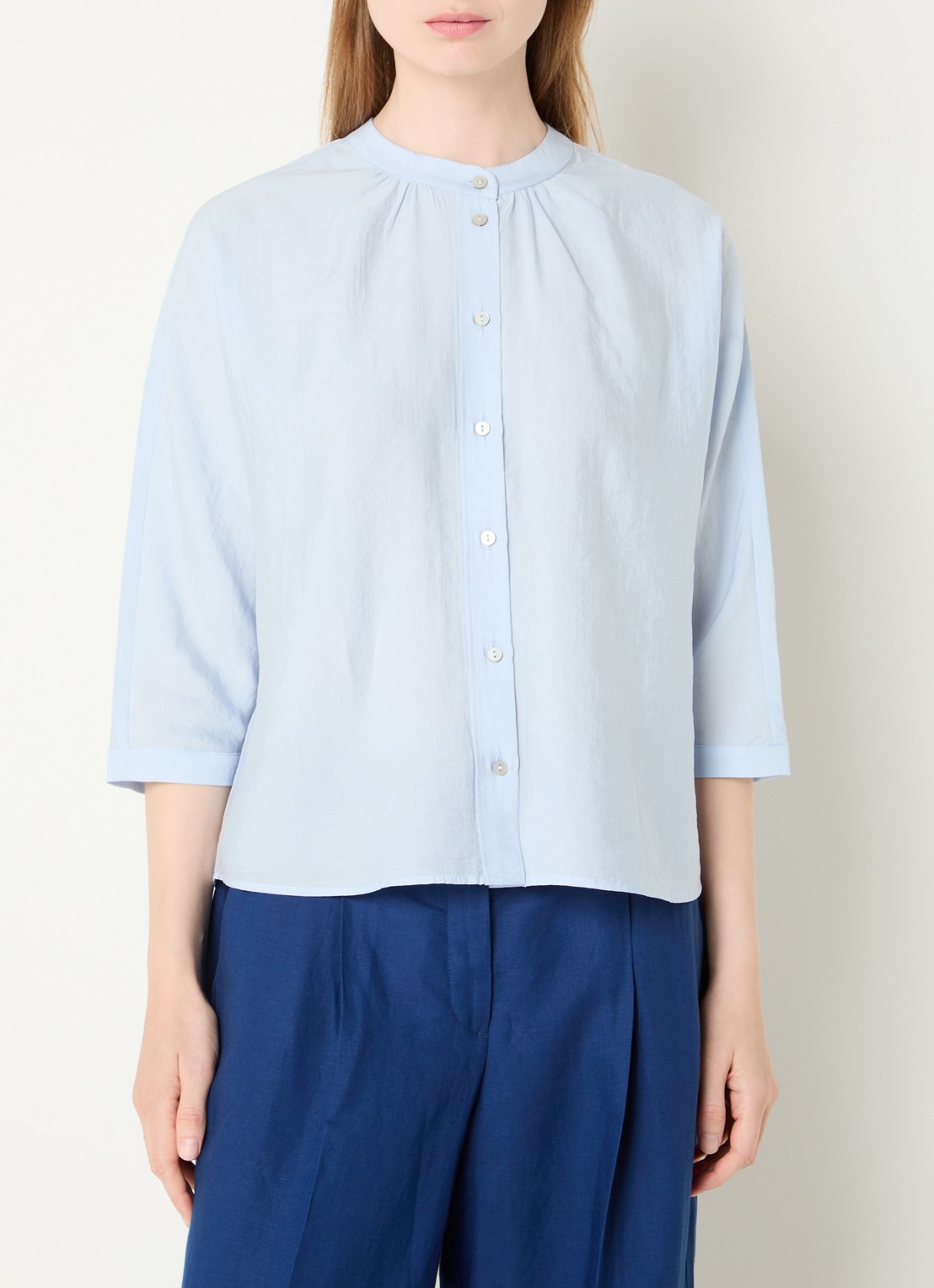 OPUS Fabell blouse met ronde hals - detail lichtblauw