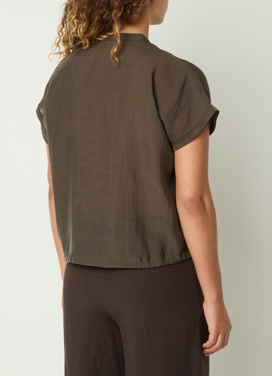 OPUS Fadell blouse met ronde hals - achterkant 4 bronsgroen