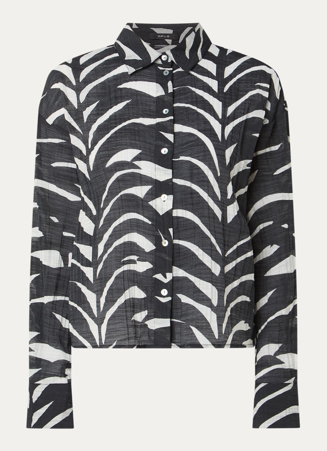 OPUS Fadena Leaves semi-transparante blouse met bladprint - voorkant zwart