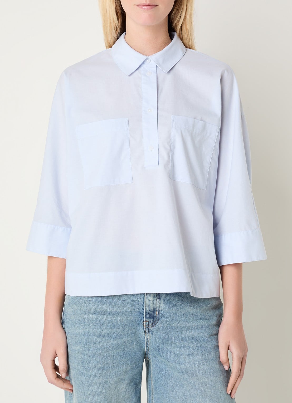 OPUS Fadessa blouse met kraag - detail blauwgrijs