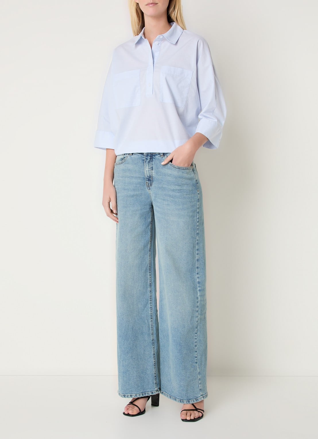 OPUS Fadessa blouse met kraag - voorkant 3 blauwgrijs
