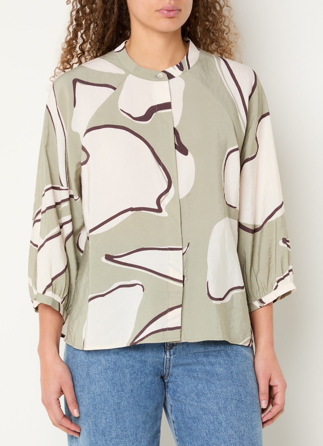 OPUS Faloom blouse met print - detail 4 olijfgroen