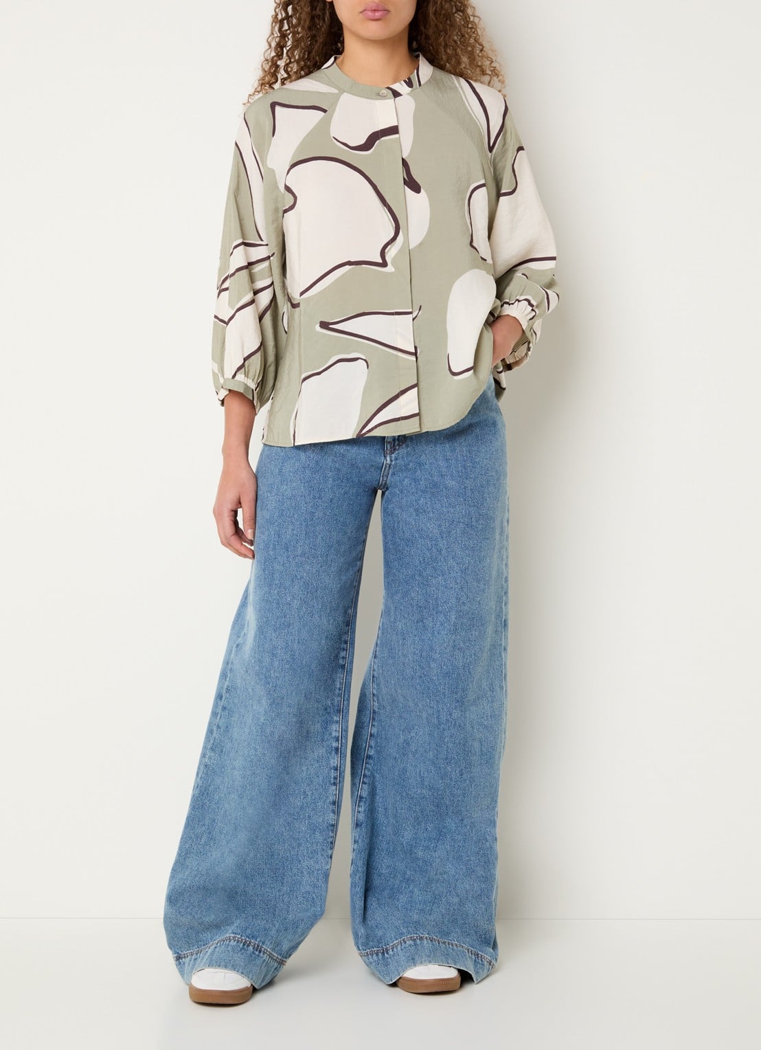 OPUS Faloom blouse met print - voorkant 3 olijfgroen