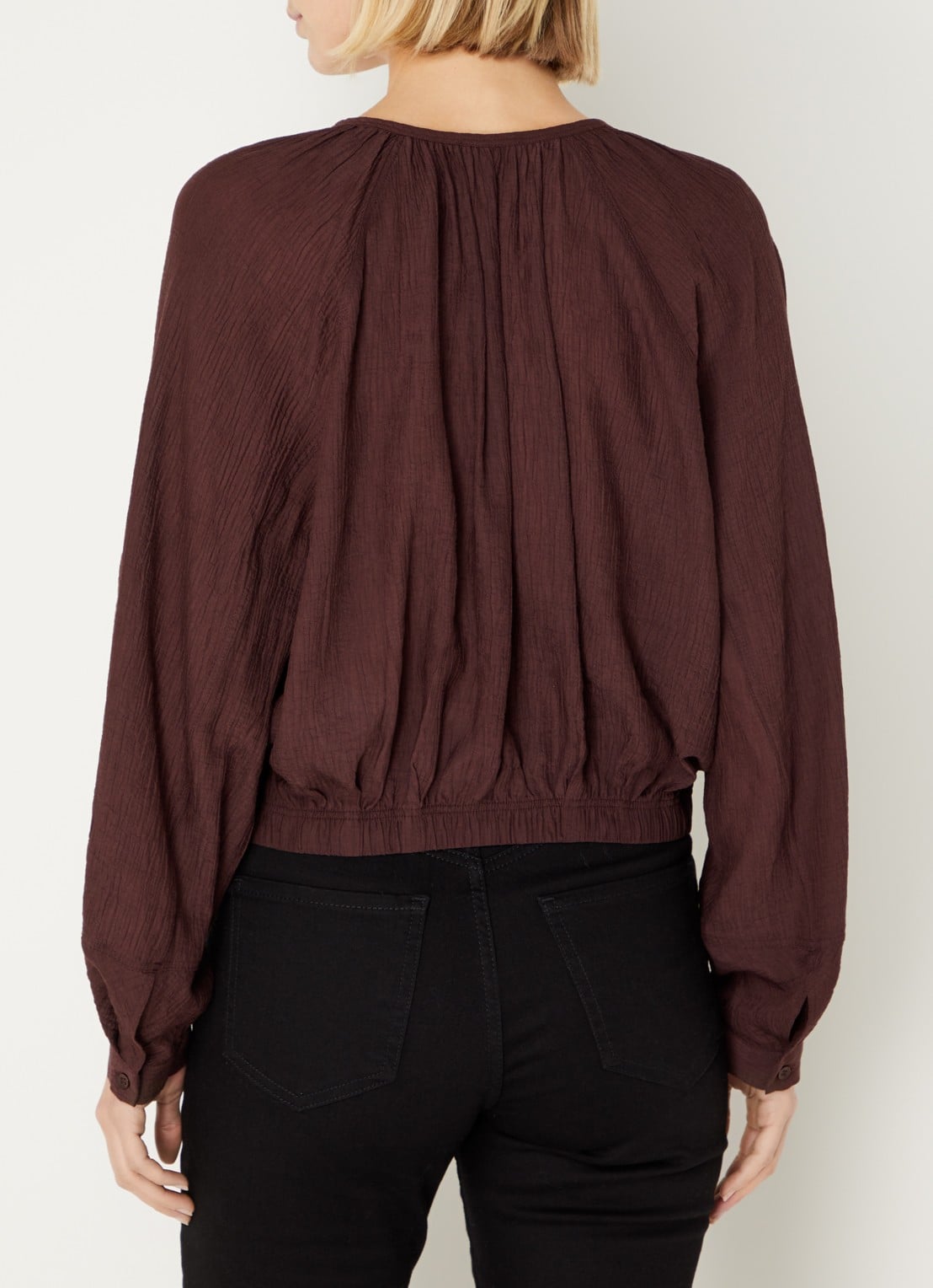 OPUS Faluna blouse met ronde hals - achterkant donkerbruin