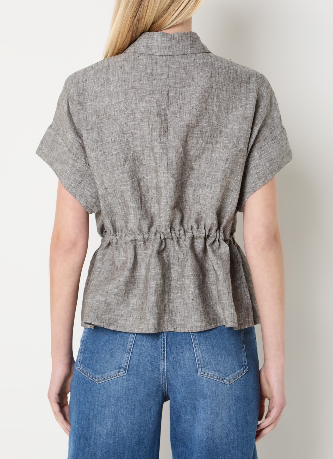 OPUS Faluri blouse van linnen met splitten  - achterkant 2 grijsmele