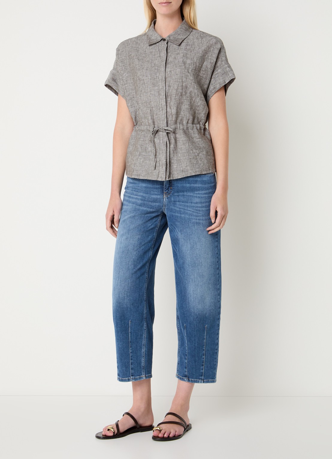 OPUS Faluri blouse van linnen met splitten  - voorkant 4 grijsmele