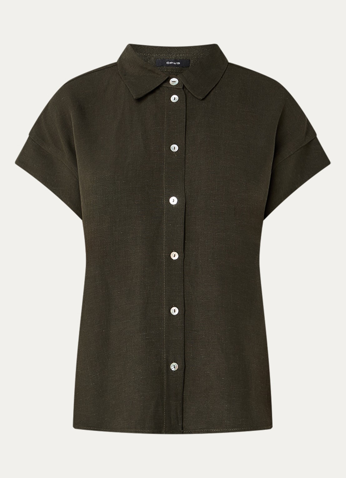 OPUS Falvia blouse in linnenblend - voorkant bronsgroen
